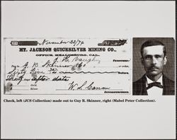 Check drawn on the Mt. Jackson Quicksilver Mine account with portrait of Guy Skinner, 1876