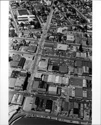Aerial view of Petaluma, California from Water Street looking west up Western Avenue, July 28, 1973