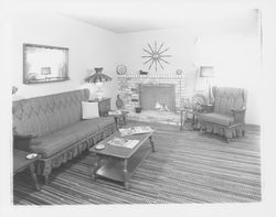 Living rooms in model homes on Allison Drive, Rohnert Park, California, 1958