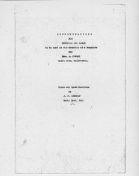 Specifications for materials and labor to be used in the erection of a bungalow for Mrs. L. Feneci, Santa Rosa, California, about 1920