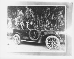 Four people in a touring car, Petaluma, California, about 1911