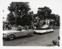 Chamber of Commerce float with Charlotte Townsend, Miss Sonoma County, Santa Rosa, California, 1961