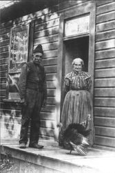 A. J. and Katherine White Blaney with turkey named Hell Devel