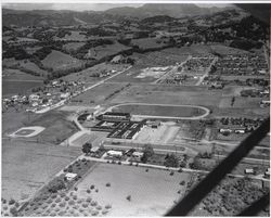 Aerial view of Healdsburg High School and surrounding area of Healdsburg, California, 1957