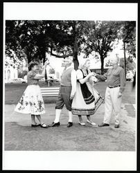 Petaluma International Folk Dancers practicing a routine for the Old Adobe Days Fiesta