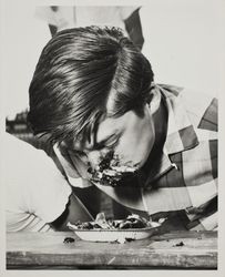 Farmers Day pie eating contest at the Sonoma County Fair, Santa Rosa, California, 1963