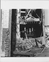 View of the dismantling of the Golden Eagle Milling Company warehouse, Petaluma, California, 1965