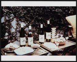 Bottles of California wine in table setting