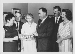 Don Clausen with group of people, Petaluma, California, 1960