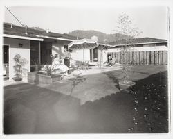 Backyards of Saint Francis Acres model homes, Santa Rosa, California, 1958
