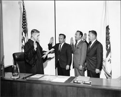 Judge Kenneth M. Eymann swearing in appraisers, Santa Rosa, California, February 11, 1965