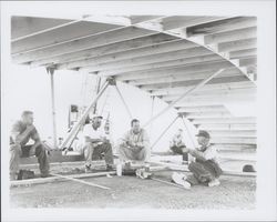 Todd Construction and Taylor Roofing erecting a building, Rohnert Park, California, 1958