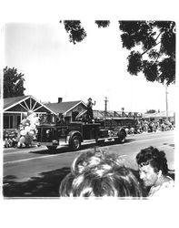 Petaluma aerial fire truck #5 in Sonoma-Marin Fair Parade, Petaluma, California, 1965