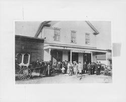 Large crowd outside McCaughey Brothers, Bodega Bay, California, about 1889