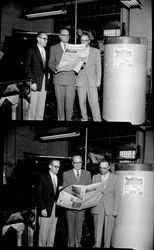 Olmsted brothers inside the Petaluma Argus-Courier building, Petaluma, California, 1955
