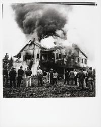 Sonoma Fire Department at a burning house, Sonoma, California, 1952