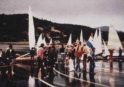 Sailors and boats in the parking lot at Spring Lake Park