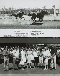 Photo finish and Winner's Circle for #5 horse "El Brod" at the Sonoma County Fair Racetrack, Santa Rosa, California