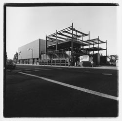 Girders and construction sign for the new Exchange Bank building, 550 Fourth Street, Santa Rosa, California, 1971