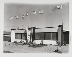 Cal-Rose Homes office interior and exterior, Cotati, California, 1961