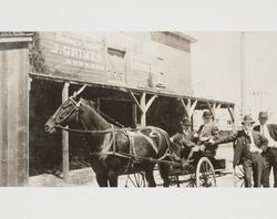 J. Grimes Livery stable with a parked horse and buggy, Petaluma, California, about 1907