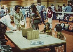 Patrons enjoying the new Petaluma Public Library at its dedication