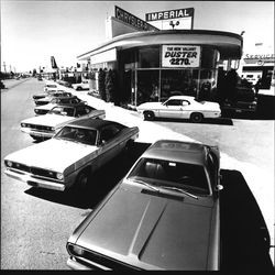 Display of Duster automobiles at Zumwalt dealership