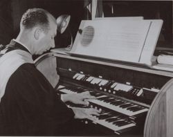 Gordon A. Dixon at the organ of St. John's Episcopal Church, 48 Fifth Street, Petaluma, California, October 15, 1954