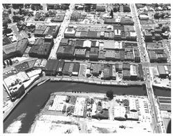 Aerial view of Petaluma, California at the turning basin, Monday August 2, 1965, 2 p.m