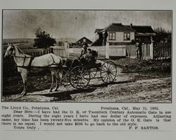 Lloyd gate at the F. F. Santos farm in Petaluma, California, as shown in the Lloyd Co. catalog for 1912