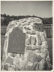 Historical landmark plaque at Fort Ross Historic Park, Jenner, California, about 1957