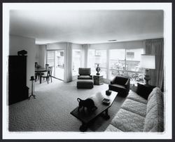 Living room of a model home at Oakmont, Santa Rosa, California, 1964