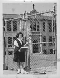 Student on her way to St. Vincent's Academy, Petaluma, California, about 1960