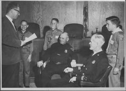 Boy Scouts receiving an award, Petaluma, California, 1958