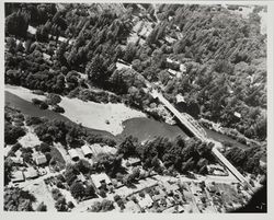 Aerial view of the Hacienda bridge over the Russian River between Hacienda and Forest Hlls, Sptember 1955