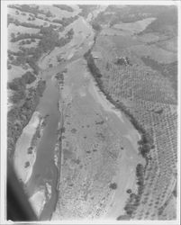 Aerial view of the Russian River above Healdsburg, California, 1958