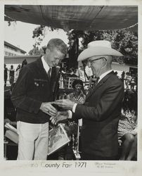 Donald Davis accepting award at the Sonoma County Fair, Santa Rosa, California, 1971