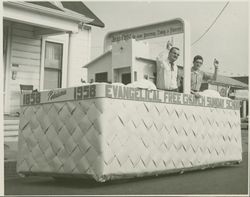 Float of the Evangelical Free Church Sunday School in the Sonoma-Marin Fourth Agricultural District Parade, Petaluma, California, 1958