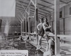Fred L. Volkerts at the swimming pool at Boyes Hot Springs, California, photographed between 1915 and 1920