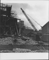 View of the dismantling of the Golden Eagle Milling Company warehouse, Petaluma, California, 1965