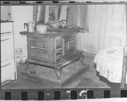 Wood stove in Hoag House kitchen, Santa Rosa, California, 1972