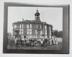 Petaluma High School students gathered in front of the building, Petaluma, California, 1897