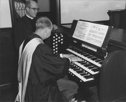 Gordon A. Dixon at the organ with Reverend Godfrey W. Hartzel, St. John's Episcopal Church, 48 Fifth Street, Petaluma, California, 1970