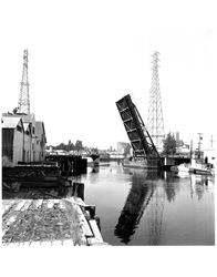 Boat Harbor King under the D Street drawbridge, Petaluma, California, 1961