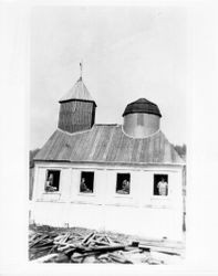 South side of the Chapel at Fort Ross during restoration work, 1928