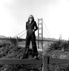 Mattei Brothers men's and women's fashions modeled near the Golden Gate Bridge