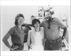 Wine maker Merry Edwards standing with Matanzas Creek Winery owners, Santa Rosa, California, about 1983