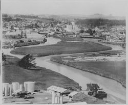 Views of the Petaluma River and surrounding industrial area looking northwest