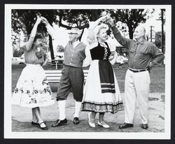 Petaluma International Folk Dancers practicing a routine for the Old Adobe Days Fiesta