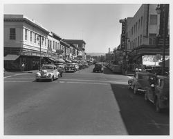 Intersection of Fourth and B Streets, Santa Rosa, California in 1941, looking east on Fourth Street